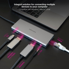 Docking Tipo-C Nanocable 10.16.4612/ 3xUSB/ 1xUSB Tipo-C/ 2xHDMI 4K/ 1xDisplayPort/ 1xRJ45/ 1xLector tarjetas/ 1xJack 3.5/ 1xUSB