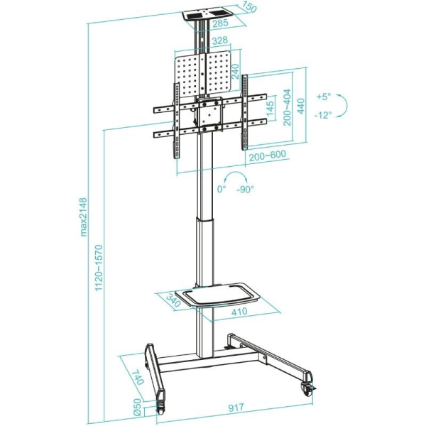 Soporte de Suelo Inclinable con Ruedas TooQ FS1184M-B para TV de 35-70'/ hasta 70kg