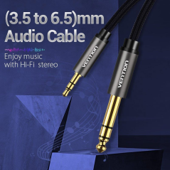 Cable Estéreo Vention BAIHF/ Jack 6.5 Macho - Jack 3.5 Macho/ 1m/ Gris