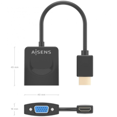 Conversor Aisens A122-0947/ HDMI Macho - SVGA Hembra/ 15cm/ Negro
