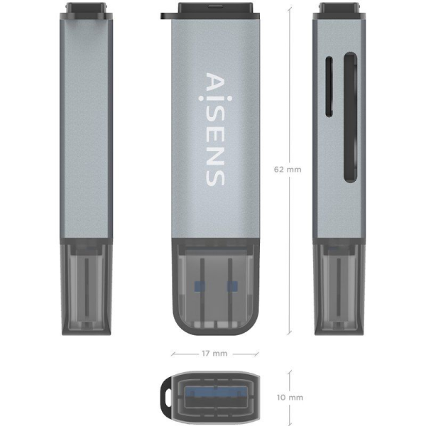 Lector de Tarjetas Externo Aisens ASCR-2A09-GR/ USB 3.1