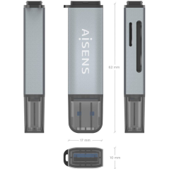 Lector de Tarjetas Externo Aisens ASCR-2A09-GR/ USB 3.1