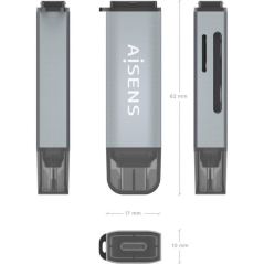 Lector de Tarjetas Externo Aisens ASCR-2A09-GR/ USB 3.1