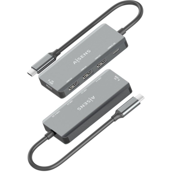 Hub USB Tipo-C Aisens A109-0945/ 3xUSB/ 1xUSB Tipo-C/ 1xUSB Tipo-C PD/ Gris