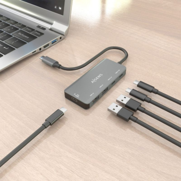 Hub USB Tipo-C Aisens A109-0946/ 2xUSB/ 2xUSB Tipo-C/ 1xUSB Tipo-C PD/ Gris
