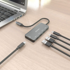 Hub USB Tipo-C Aisens A109-0946/ 2xUSB/ 2xUSB Tipo-C/ 1xUSB Tipo-C PD/ Gris