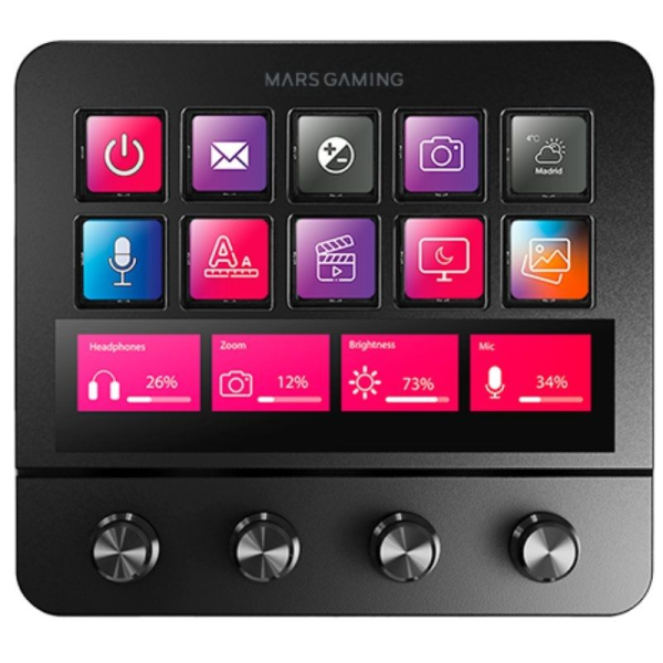 Stream Deck Mars Gaming MSD-PRO/ 10 Teclas LCD + 4 Diales Personalizables/ Negro