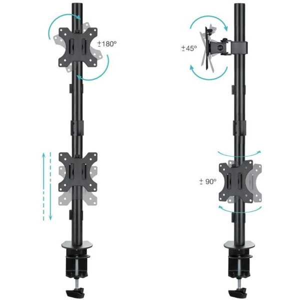 Soporte de Mesa para 2 Monitores TooQ DB1233TNV-B/ Giratorio/ Inclinable/ hasta 8kg