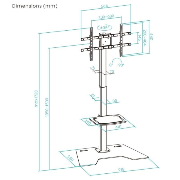 Soporte de Suelo Rotatorio/Ajustable TooQ FS2284M-B para TV de 37-70'/ hasta 70kg