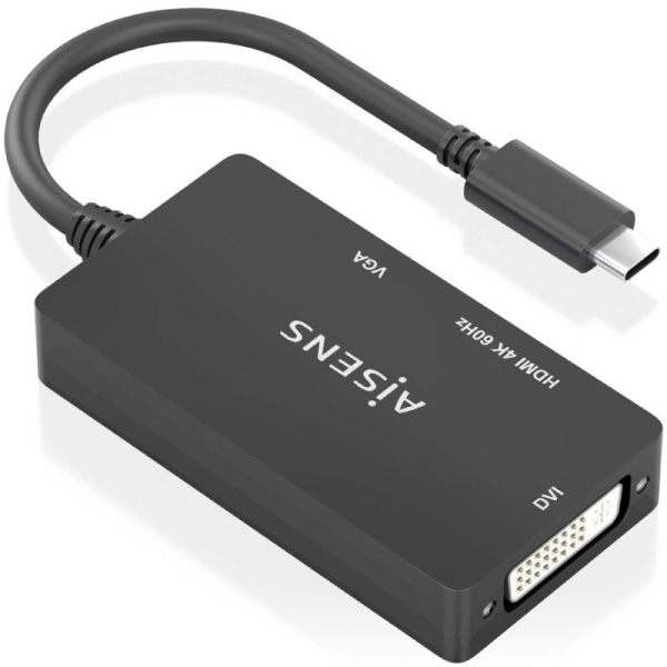 Conversor HDMI Aisens A109-0954/ USB Tipo-C Macho - DVI/HDMI/VGA Hembra/ 15cm/ Negro