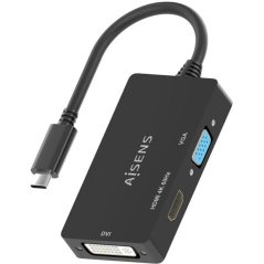Conversor HDMI Aisens A109-0954/ USB Tipo-C Macho - DVI/HDMI/VGA Hembra/ 15cm/ Negro