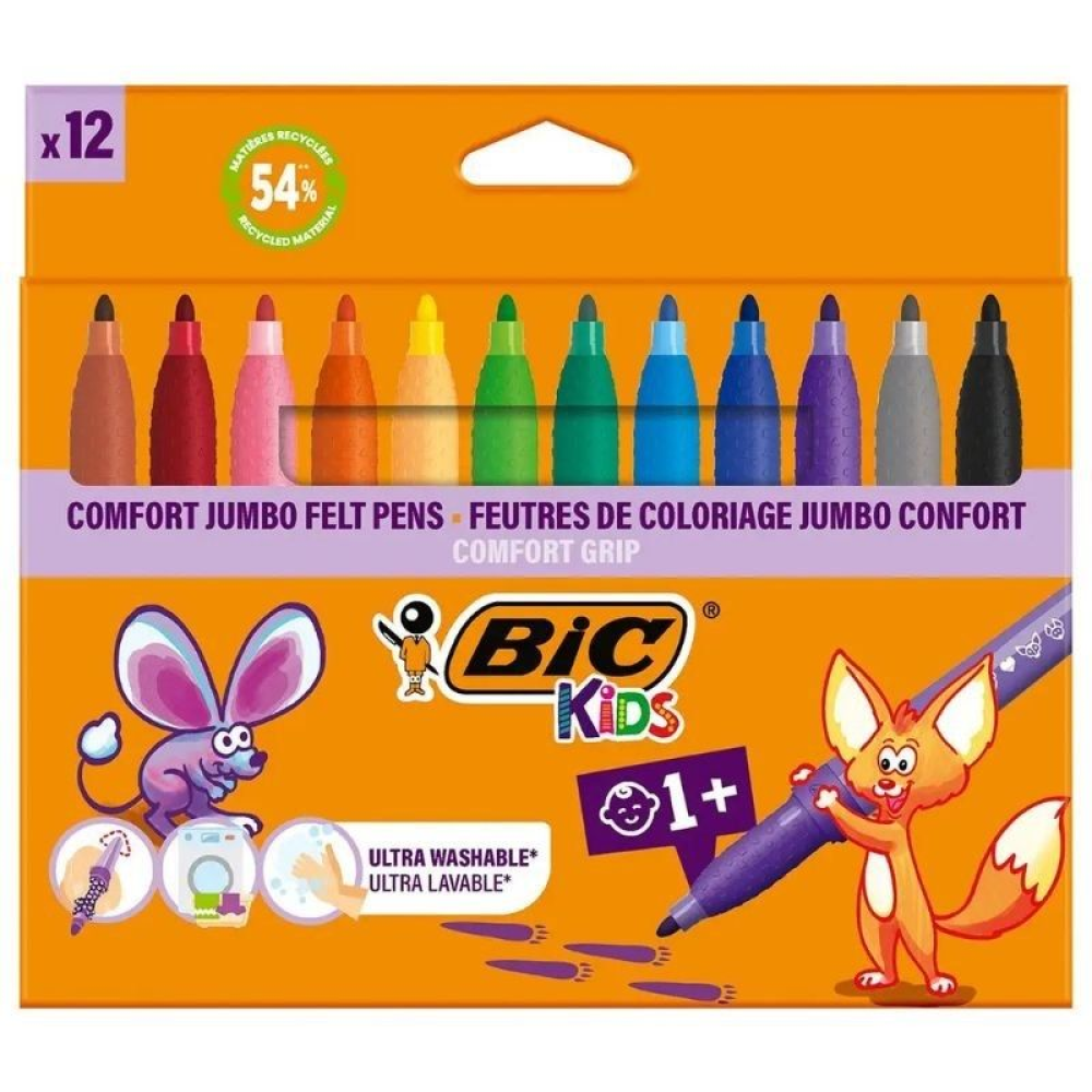 Rotuladores Punta Ancha Bic Kids Comfort Jumbo 517250/ 12 unidades/ Colores Surtidos Rotuladores Punta Ancha Bic Kids Comfort Jumbo 517250/ 12 unidades/ Colores Surtidos