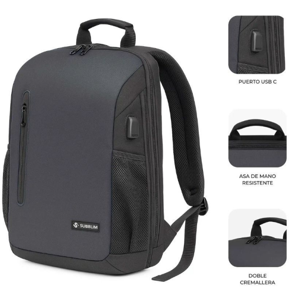 Mochila Subblim Xpand Air Padding Backpack para Portátiles hasta 15.6'/ Puerto USB/ Negro