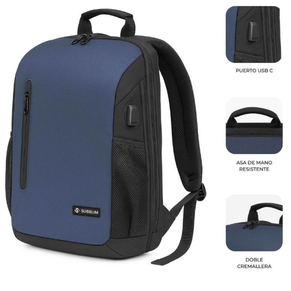 Mochila Subblim Xpand Air Padding Backpack para Portátiles hasta 15.6'/ Puerto USB/ Azul