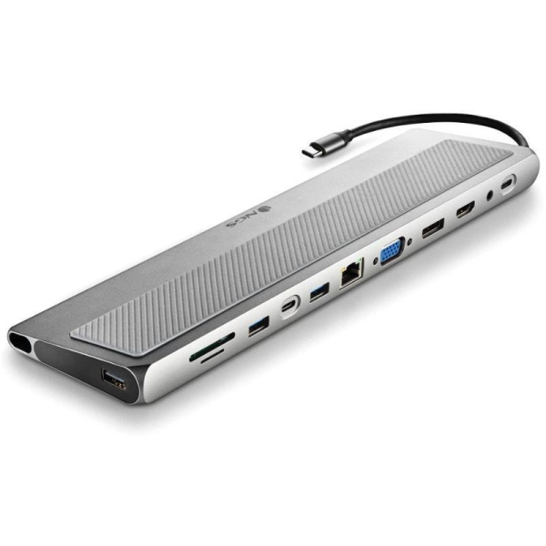 Docking USB Tipo-C NGS WonderDock 12 Pro/ 3xUSB/ 2xHDMI/ 1xVGA/ 1xRJ45/ 1xLector de Tarjetas/ 1xJack 3.5/ 1xUSB Tipo-C PD/ Gris