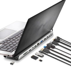 Docking USB Tipo-C NGS WonderDock 12 Pro/ 3xUSB/ 2xHDMI/ 1xVGA/ 1xRJ45/ 1xLector de Tarjetas/ 1xJack 3.5/ 1xUSB Tipo-C PD/ Gris