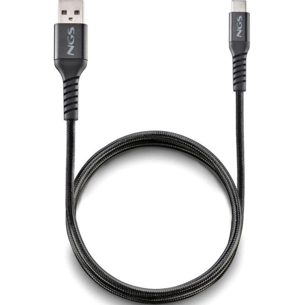Cable USB 2.0 NGS KNOT-AC/ USB Macho - USB Tipo-C Macho/ Hasta 12W/ 480Mbps/ 1m/ Negro