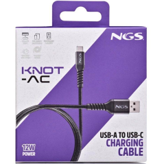 Cable USB 2.0 NGS KNOT-AC/ USB Macho - USB Tipo-C Macho/ Hasta 12W/ 480Mbps/ 1m/ Negro