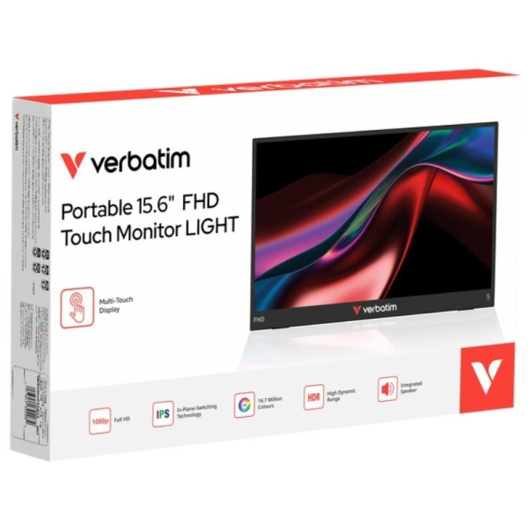 Monitor Portátil Táctil Verbatim Touch Light 15.6'/ Full HD/ Multimedia/ Negro
