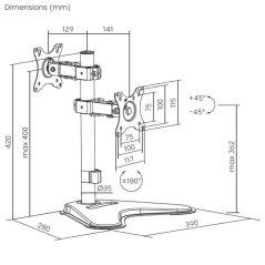 Soporte de Mesa para 2 Monitores Aisens DT32TR-409/ Giratorio/ Inclinable/ hasta 8kg
