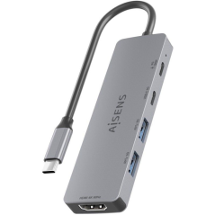 Docking USB Tipo-C Aisens ASUC-5P028-GR/ 1xHDMI/ 2xUSB/ 2xUSB Tipo-C/ 1xUSB Tipo-C PD/ Gris