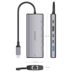 Docking USB Tipo-C Aisens ASUC-6P030-GR/ 1xHDMI/ 1xUSB/ 2xUSB Tipo-C/ 1xRJ45/ 1xUSB Tipo-C PD/ Gris