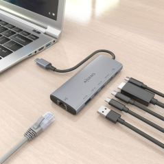 Docking USB Tipo-C Aisens ASUC-6P030-GR/ 1xHDMI/ 1xUSB/ 2xUSB Tipo-C/ 1xRJ45/ 1xUSB Tipo-C PD/ Gris