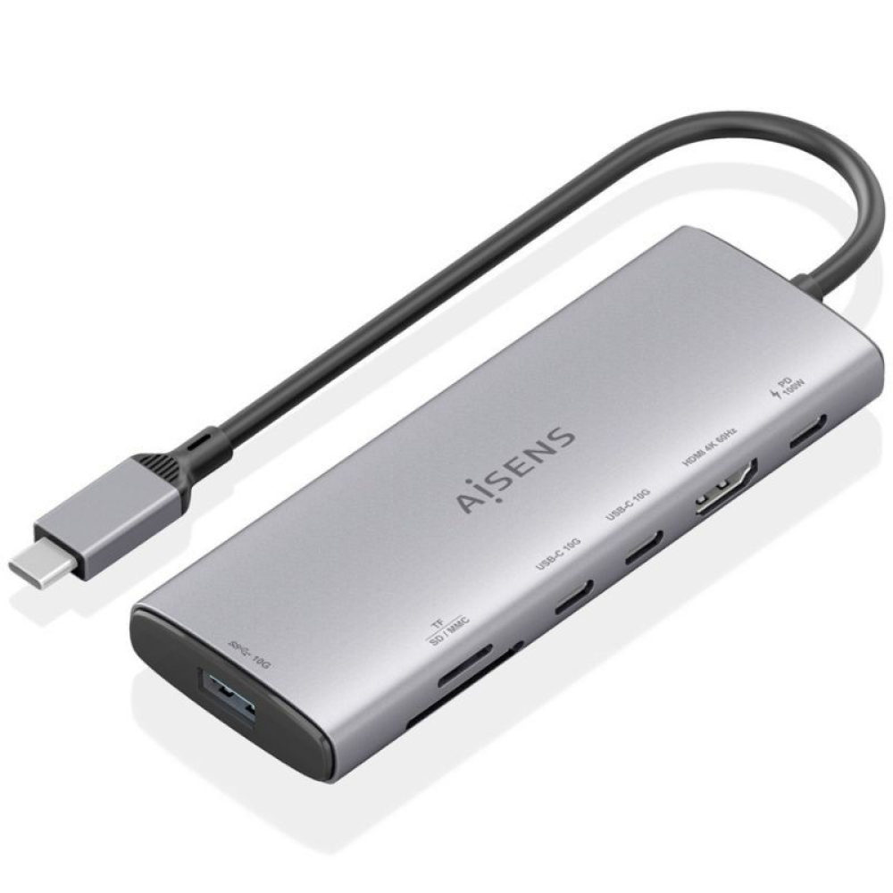 Docking USB Tipo-C Aisens ASUC-7P031-GR/ 1xHDMI/ 1xUSB/ 2xUSB Tipo-C/ 1xLector Tarjetas/ 1xUSB Tipo-C PD/ Gris
