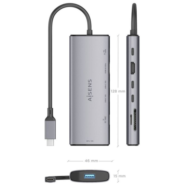 Docking USB Tipo-C Aisens ASUC-7P031-GR/ 1xHDMI/ 1xUSB/ 2xUSB Tipo-C/ 1xLector Tarjetas/ 1xUSB Tipo-C PD/ Gris