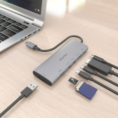 Docking USB Tipo-C Aisens ASUC-7P031-GR/ 1xHDMI/ 1xUSB/ 2xUSB Tipo-C/ 1xLector Tarjetas/ 1xUSB Tipo-C PD/ Gris