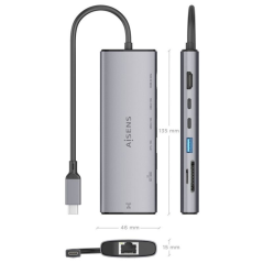Docking USB Tipo-C Aisens ASUC-7P032-GR/ 1xHDMI/ 1xUSB/ 2xUSB Tipo-C/ 1xRJ45/ 1xLector Tarjetas/ Gris