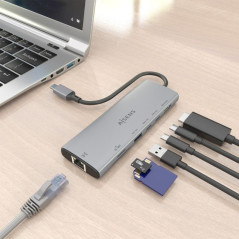 Docking USB Tipo-C Aisens ASUC-7P032-GR/ 1xHDMI/ 1xUSB/ 2xUSB Tipo-C/ 1xRJ45/ 1xLector Tarjetas/ Gris