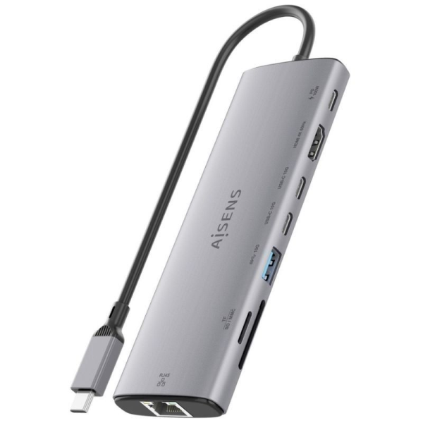 Docking USB Tipo-C Aisens ASUC-8P033-GR/ 1xHDMI/ 1xUSB/ 2xUSB Tipo-C/ 1xRJ45/ 1xLector Tarjetas/ 1xUSB Tipo-C PD/ Gris