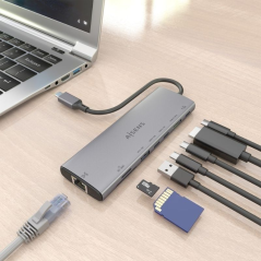 Docking USB Tipo-C Aisens ASUC-8P033-GR/ 1xHDMI/ 1xUSB/ 2xUSB Tipo-C/ 1xRJ45/ 1xLector Tarjetas/ 1xUSB Tipo-C PD/ Gris