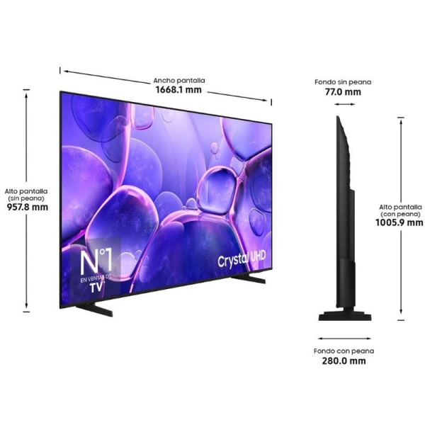 Televisor Samsung LED Crystal UHD TU75U8075FU 75'/ Ultra HD 4K/ Smart TV/ WiFi