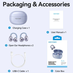 Auriculares Deportivos Bluetooth Vention Open Ear OpenBeat Echo Clip A1 NBWB0 con estuche de carga/ Negros