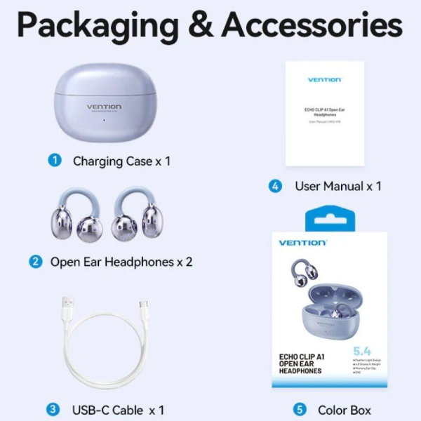 Auriculares Deportivos Bluetooth Vention Open Ear OpenBeat Echo Clip A1 NBWW0 con estuche de carga/ Blancos