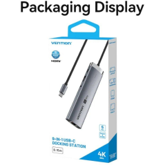 Hub USB Tipo-C 3.2 Vention TGVHB/ 2xUSB/ 1xUSB Tipo-C PD/ 1xUSB Tipo-C/ 1xRJ45/ 1xLector de Tarjetas/ 1xJack 3.5mm/ 1xHDMI/ 15cm