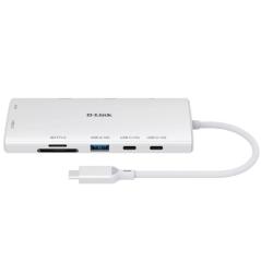 Docking USB Tipo-C D-Link DUP-A01/ 1xUSB/ 2xUSB Tipo-C/ 2xHDMI 4K/ 1xRJ45/ 1xLector de Tarjetas/ 1xUSB Tipo-C PD/ Blanco