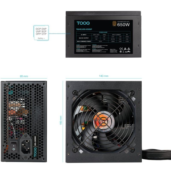Fuente de Alimentación TooQ TQHELIOS-650SP/ 650W/ Ventilador 12cm/ 80 Plus Bronze
