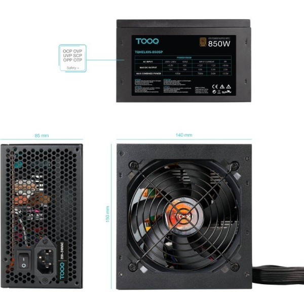 Fuente de Alimentación TooQ TQHELIOS-850SP/ 850W/ Ventilador 12cm/ 80 Plus Bronze