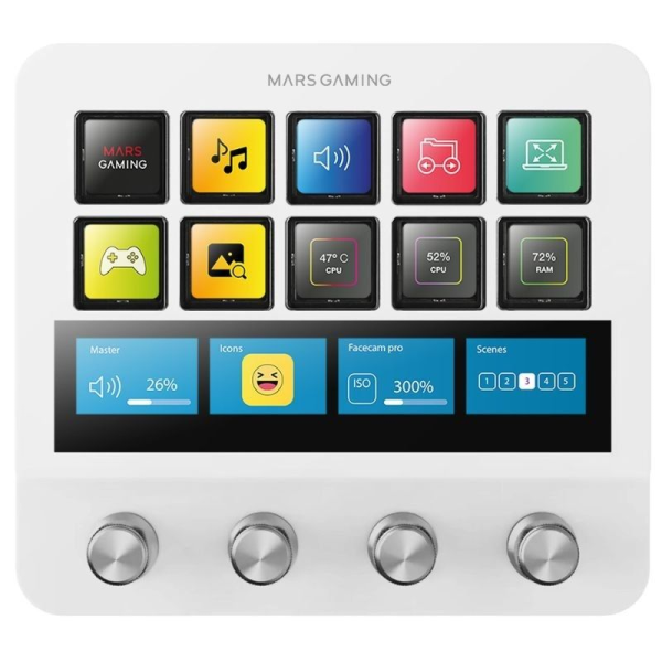 Stream Deck Mars Gaming MSD-PRO/ 10 Teclas LCD + 4 Diales Personalizables/ Blanco