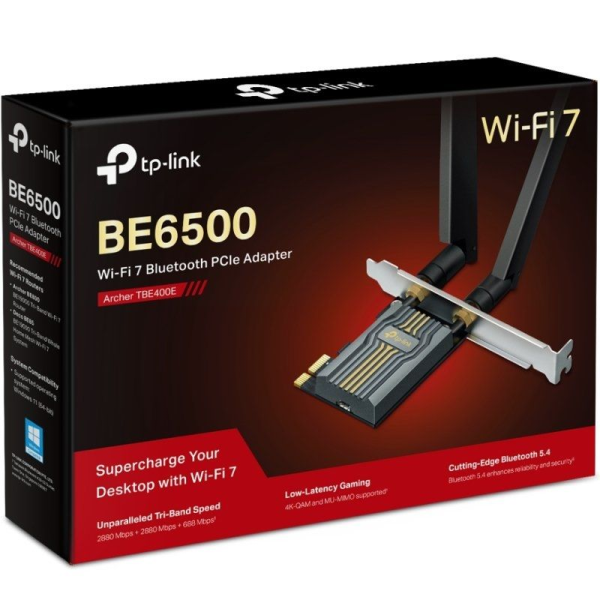 Tarjeta de Red Inalámbrica-PCI Express TP-Link Archer TBE400E/ WiFi 7/ 6500Mbps/ 2.4/5GHz/6GHz