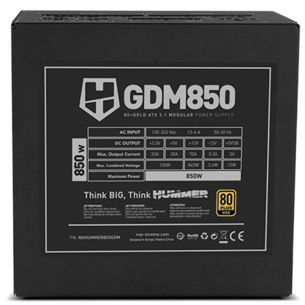 Fuente de Alimentación Nox Hummer GDM/ 850W/ Ventilador 12cm/ 80 Plus Gold