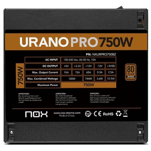Fuente de Alimentación Nox Hummer Urano Pro/ 750W/ Ventilador 12cm/ 80 Plus Bronze