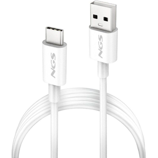 Cable USB 2.0 NGS ZYRO-AC/ USB Macho - USB Tipo-C Macho/ Hasta 15W/ 480Mbps/ 1m/ Blanco