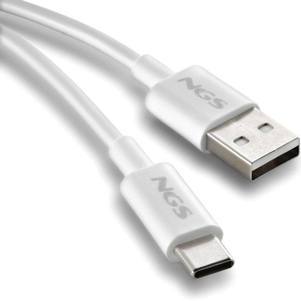 Cable USB 2.0 NGS ZYRO-AC/ USB Macho - USB Tipo-C Macho/ Hasta 15W/ 480Mbps/ 1m/ Blanco