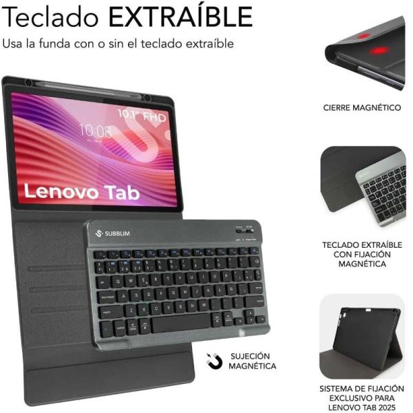 Funda con Teclado Subblim Shock Case Lenovo Tab 10.1' 2025/ Negra