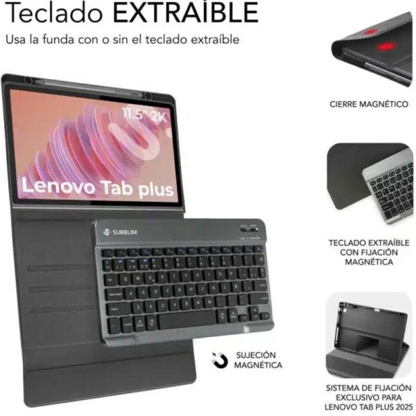 Funda con Teclado Subblim Keytab Pro BT Lenovo Tab 2025 11.5'/ Negra