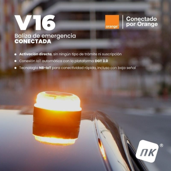 Luz baliza de emergencia para coche NK Connected EL2024-C1 V16/ Homologada/ Base Imantada/ Geolocalizable/ Funciona a Pilas